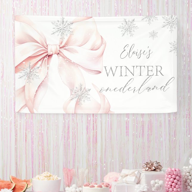 Pink Winter Onederland Silver Glitter 1st Birthday Banner (Creator Uploaded)