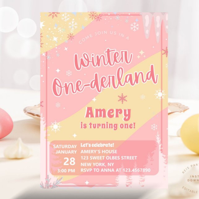Pink Winter Onederland Silver Glitter 1st Birthday Invitation (Creator Uploaded)