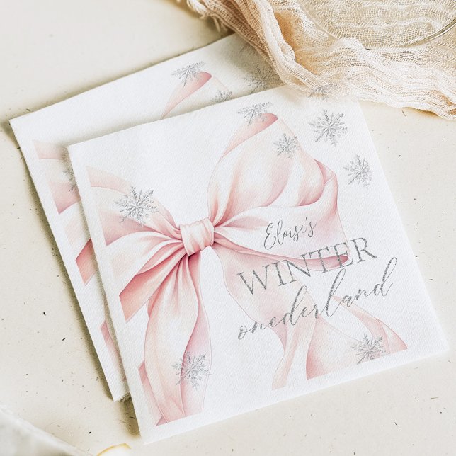 Pink Winter Onederland Silver Glitter 1st Birthday Napkin (Creator Uploaded)