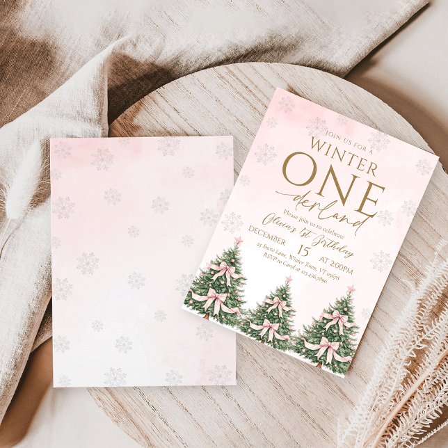 Pink Winter Onederland Snowflake 1st Birthday Girl Invitation (Creator Uploaded)