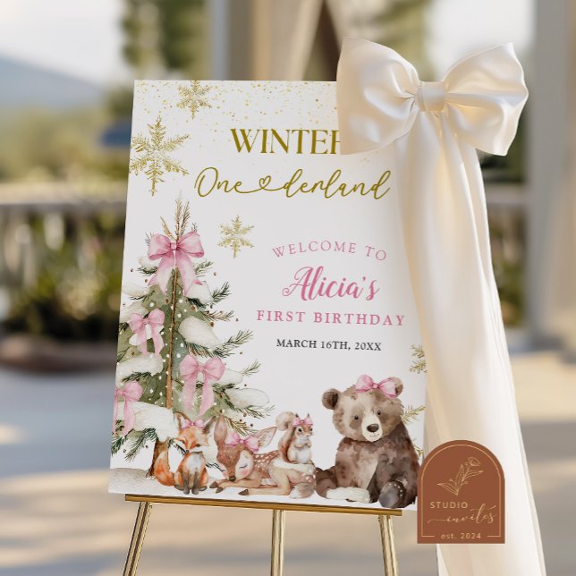 Pink winter onederland woodland welcome sign (Creator Uploaded)