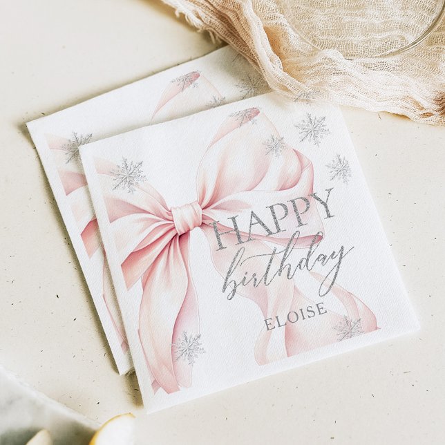 Pink Winter Silver Glitter Birthday Napkin (Creator Uploaded)