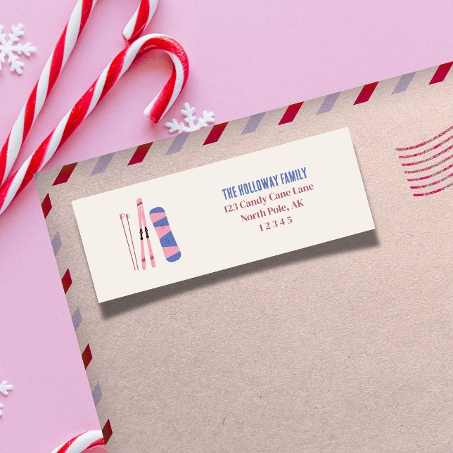 Pink Winter Ski Gear Illustration  (Send cheer with this bold and playful holiday labels!)