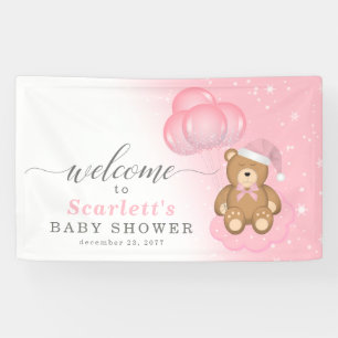 Pink Winter Sleepy Bear Baby Shower Welcome Sign