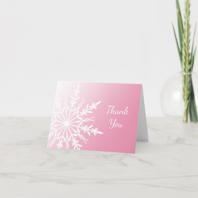 Pink Winter Snowflake Bridesmaid Thank You Card (Front)