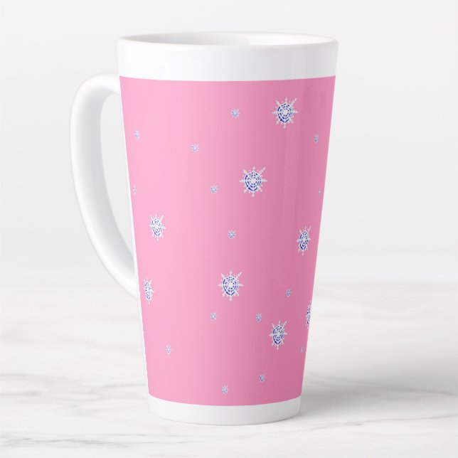 Pink Winter Snowflakes   Latte Mug (Left Angle)