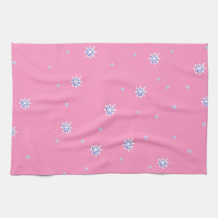 Pink Winter Snowflakes  Tea Towel