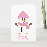 Pink Winter Snowman Season's Greetings