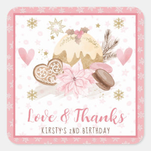 Pink Winter Sweets Birthday Party Favour Square Sticker
