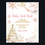 Pink Winter Tea Party Baby Shower Baby Sock Hunt Poster<br><div class="desc">Baby Is Brewing Pink Winter Tea Party Baby Shower Baby Sock Hunt Sign</div>
