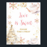 Pink Winter Tea Party Baby Shower Love is Sweet Poster<br><div class="desc">Baby Is Brewing Pink Winter Tea Party Baby Shower Love is Sweet Sign</div>
