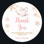 Pink Winter Tea Party Baby Shower Thank You Classic Round Sticker<br><div class="desc">Baby Is Brewing Pink Winter Tea Party Baby Shower Thank You Classic Round Sticker
All wording can be customized</div>