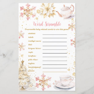 Pink Winter Tea Party Baby Shower Word Scramble