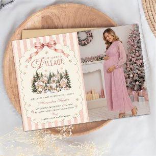 Pink Winter Village Christmas Baby Shower Photo Invitation