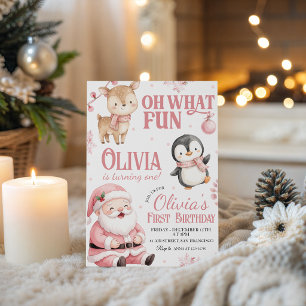 Pink Winter Wonderland 1st Birthday Invite