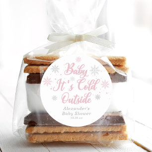 Pink Winter Wonderland Baby Shower Favour Classic Round Sticker