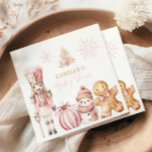Pink Winter Wonderland Baby Shower Napkin<br><div class="desc">Transform your baby shower into a frosty wonderland with these charming pink napkins! Perfect for capturing the winter magic,  they feature delicate snowflakes and adorable gingerbread designs. These napkins are the perfect finishing touch for a whimsical and festive baby shower everyone will remember! Designed by Cava Party Design</div>