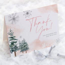 Pink Winter Wonderland Baby Shower Thank You Card