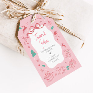 Pink Winter Wonderland First Birthday Favor Tags