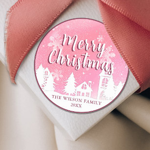 Pink Winter Wonderland Merry Christmas Classic R Classic Round Sticker