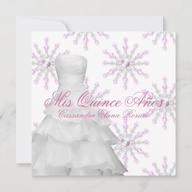 Pink Winter Wonderland Quinceanera Invitation (Front)