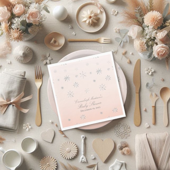 Pink Winter Wonderland Snowflake Baby Shower Napkin (Creator Uploaded)