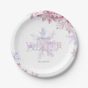 Pink Winter Wonderland Snowflake First Birthday  Paper Plate