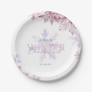 Pink Winter Wonderland Snowflake First Birthday  Paper Plate