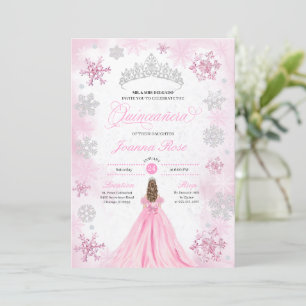 Pink Winter Wonderland Snowflake Quinceanera Invitation