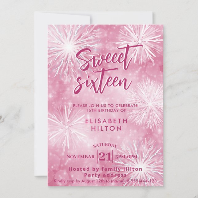Pink Winter wonderland watercolor snowflakes  Invitation (Front)