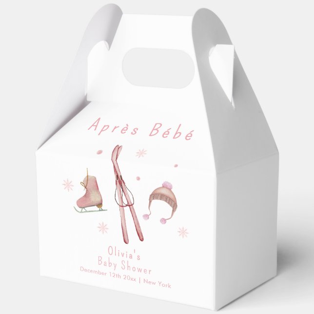 Pink Winter Woodland Après Bébé Ski Baby Shower  Favour Box (Front)