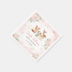 Pink winter woodland baby girl shower paper napkin