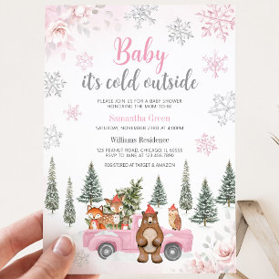 Pink Winter Woodland Baby Shower Invitation
