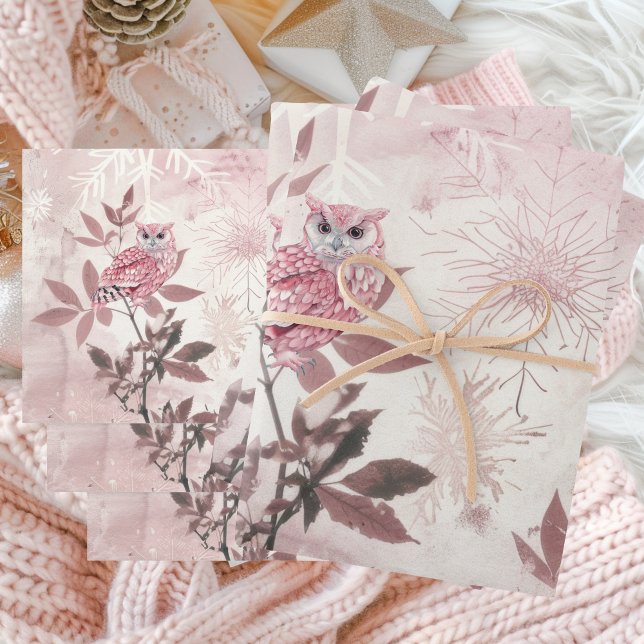  Pink winter woodland modern Baby Shower  Wrapping Paper Sheet (Pink Woodland Owl Wrapping Papers)