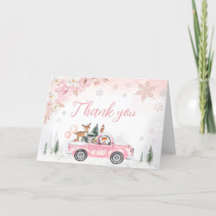 Pink Winter Woodland Truck Baby Shower Thank You Card