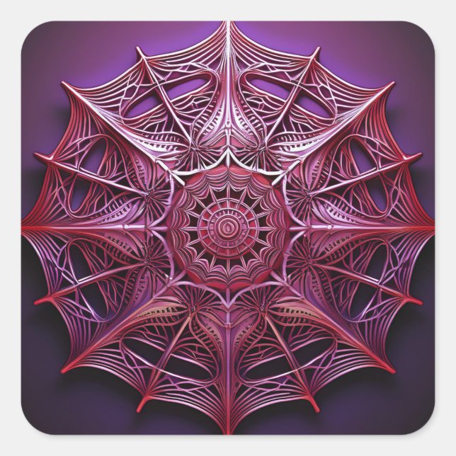 Pink Wireframe Mandelbrot Square Sticker (Front)