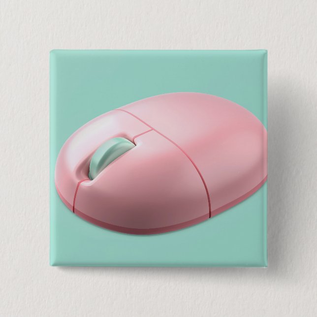 Pink wireless computer mouse 15 cm square badge (Front)