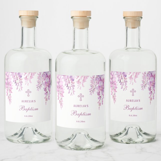 Pink Wisteria Baptism Liquor Bottle Label (Bottles)