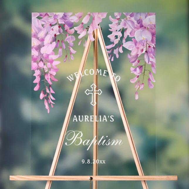 Pink Wisteria Baptism Welcome Acrylic Sign (Neutral)