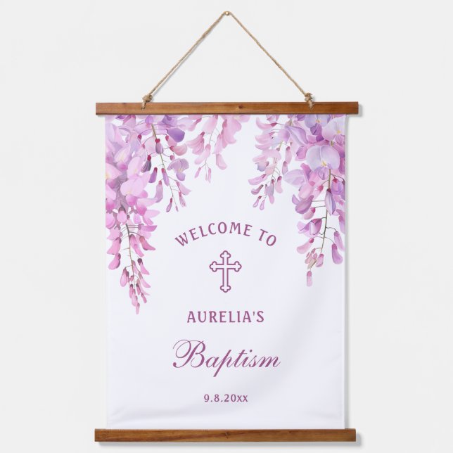 Pink Wisteria Baptism Welcome Hanging Tapestry (Front)