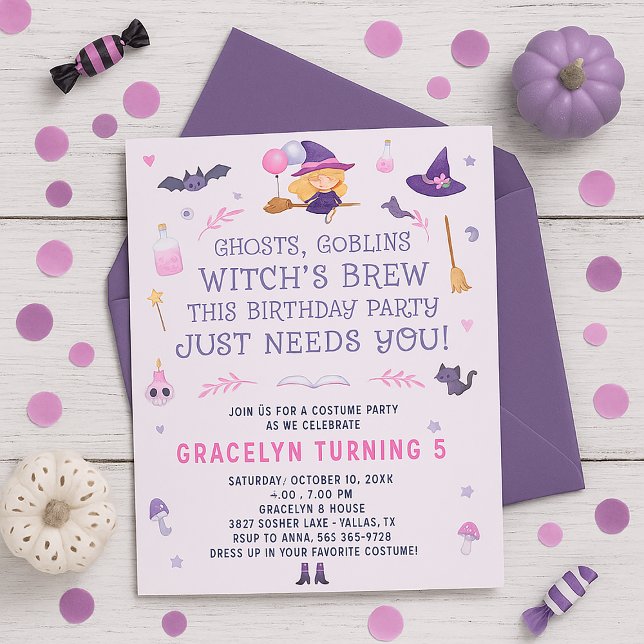 Pink Witch Birthday Party Invitation (Creator Uploaded)