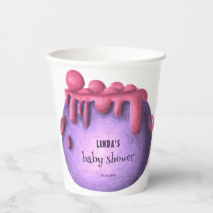 Pink Witch Cauldron Halloween Girl Baby Shower Paper Cups