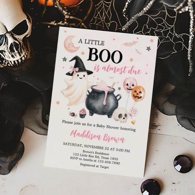 Pink Witch Ghost Little Boo Baby Shower Invitation (Girl Witch Ghost Little Boo Baby Shower Invitation)