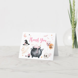 Pink Witch Ghost Little Boo Baby Shower Thank You Card