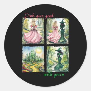 Pink Witch Goes Good With Green Halloween Witch Wo Classic Round Sticker