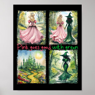 Pink Witch Goes Good With Green Halloween Witch Wo Poster