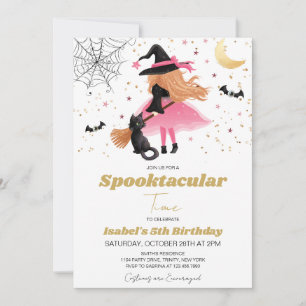 Pink Witch Halloween Birthday Invitation