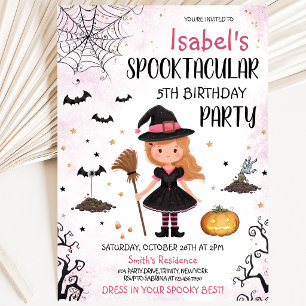 Pink Witch Halloween Birthday Invitation