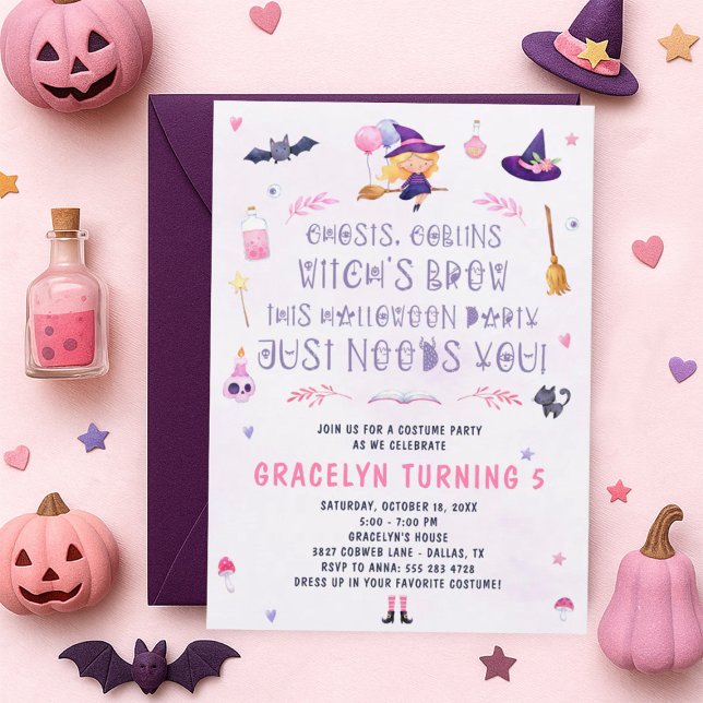 Pink Witch Halloween Party Invitation (Creator Uploaded)