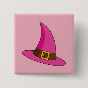 Pink Witch Hat 15 Cm Square Badge